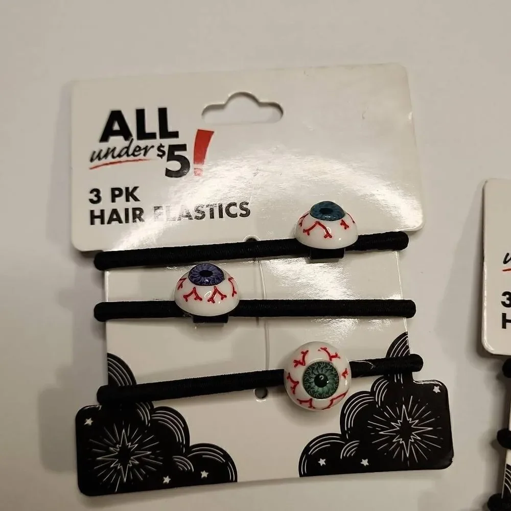 NWT Set of 2 3Pack of Hair Ties with Black Elastics and Eyeballs
